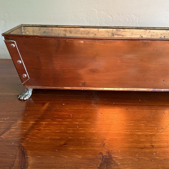 Antique Copper Brass Lion Head Handles PLANTER Trough Claw Feet 16”x 5 3/4” x 4” - Picture 5 of 10